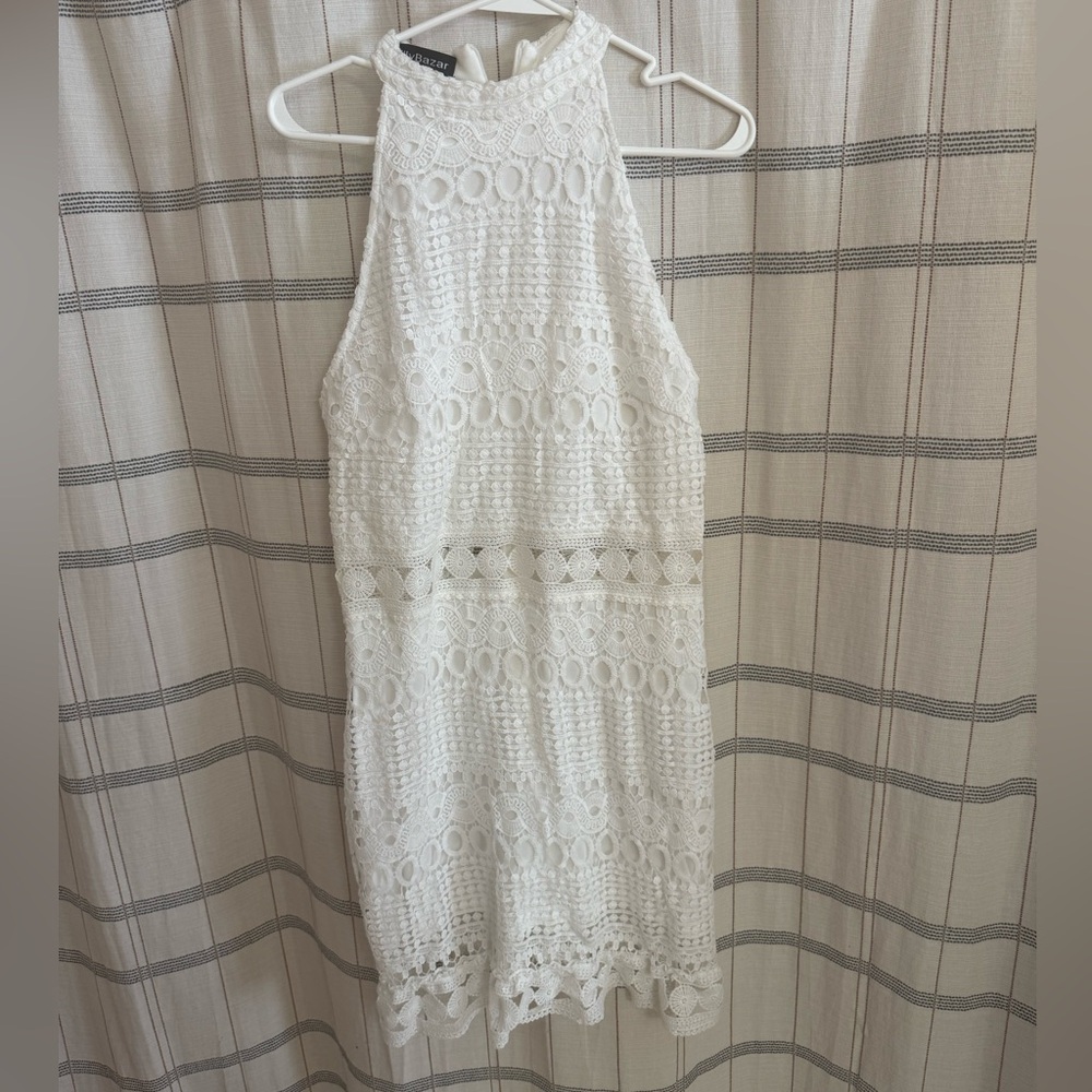 BCBG White Crochet Halter Mini Dress